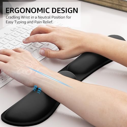 KTRIO Keyboard Wrist Rest, Memory Foam Wrist Rest, Black | Memory Foam Wrist Support, Ergonomic Design, Non-Slip Base, Office and Home Use - Image 2