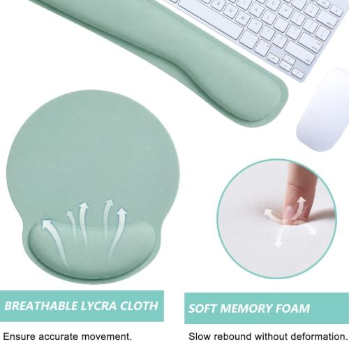 Keyboard Wrist Rest Pad Mouse Pad with Wrist Support Set of 3, Mousepad with Non-Slip Rubber Base, Ergonomic Memory Foam Mouse Wrist Cushion Support for Home Office Laptop Computer, Green - Image 2
