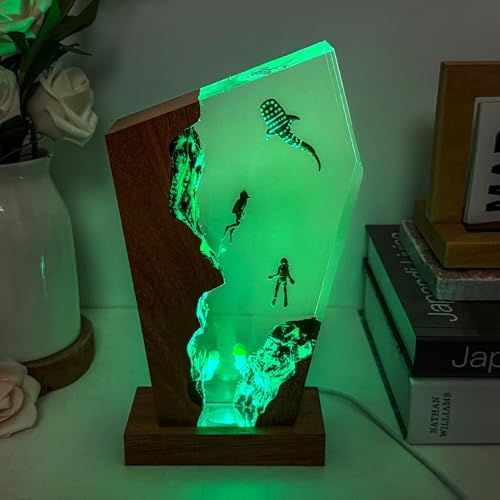 Whale Shark Ocean Resin Lamp, Handmade Resin Night Light with USB Port by MASDEC