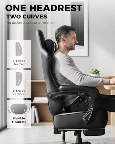 GTPLAYER Big and Tall Gaming Chair with Footrest, Ergonomic Office Desk Chair with 4.4in Thick Cushion and Wide Wingless Seat, Comfortable Leather Computer Chair, Predator Series, Gray Gradient - Image 7