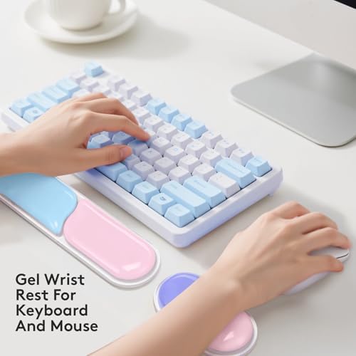 Upgrade Wrist Rest for Keyboard and Mouse, Ergonomic Gel Keyboard Wrist Rest Support Set, Easy Typing Pain Relief Mousepad for Office, Gaming, Purple Blue Pink - Image 2