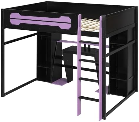 Merax Full Size Gaming Loft Bed with Desk and Built-in Wardrobe & Cabinets - Image 6