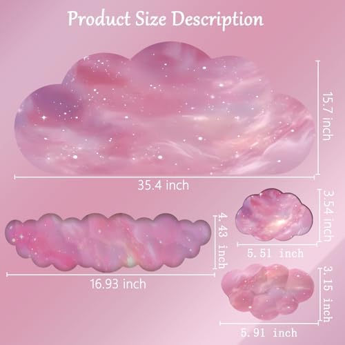 Cloud Mouse Pad Keyboard Wrist Rest for Mouse 4PCS Extended Large Galaxy Space Desk Mat Pad Set Memory Foam Non-Slip Cute Ergonomic Game Mouse Wrist Support for Computer Home Office Pink Starry Sky - Image 2