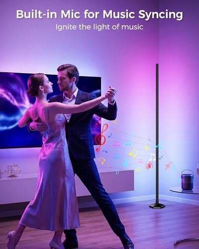 2 Pack Corner LED RGB Floor Lamp, Smart Dimmable Corner Light with Music Sync, Color Changing Ambient Lighting with App and Remote Control, for Bedroom, Living Room Gaming Room - Image 4