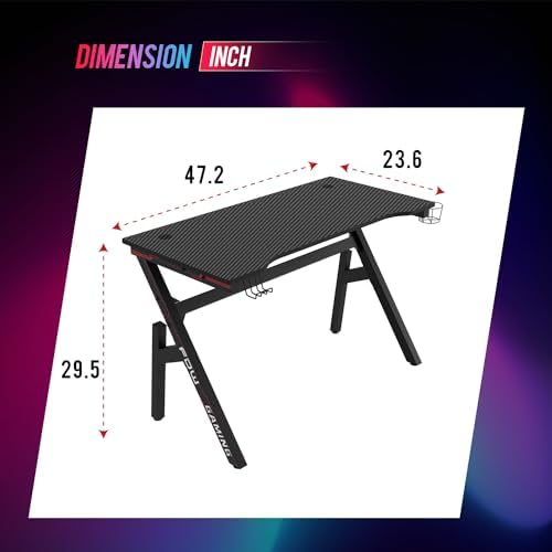 BestOffice | 47" Gaming Table | Red | R-Shaped Computer Desk - Image 3