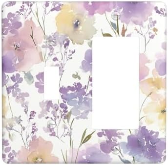 Decorative Outlet Covers Purple Floral Watercolor Wildflower 2-Gang Combo Light Switch Cover Plate Single Toggle/Rocker Wall Plate Plug Switch Plate Covers for Bedroom Decor by JOOJIAO