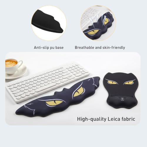 Ergonomic Wrist Rest Set for Keyboard and Mouse, Cat Eye Design | Keyboard Wrist Rest Pad and Mouse Wrist Pad, Memory Foam &Gel Support, Comfortable Desk Accessories for Office, Gaming - Image 6
