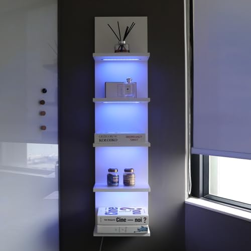 5 Tier Wall Shelf Unit, White, RGB Lack Shelf with Light - Image 3