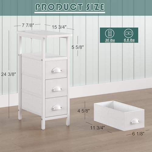 sthmec End Table with Charging Station,LED Side Tables with USB Ports and Outlets,Skinny Bedside Tables with 3 Drawers,Small Tabls Nightstands for Small Space,Slim Sofa Table for Livingroom, White - Image 3