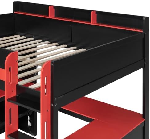 Merax Full Size Wood Gaming Loft Bed with U-Shaped Desk, Lights & USB Ports - Image 7