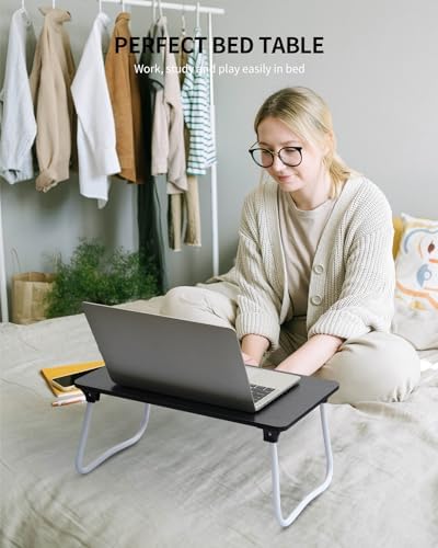 Ruxury Foldable Lap Desk Laptop Stand Bed Desk Table Tray, Breakfast Serving Tray, Portable & Lightweight Mini Table, Lap Tablet Desk for Sofa Couch Floor - Black - Image 2