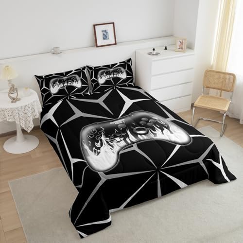 Feelyou Kids Gaming Comforter Set,Gamer Bedding Set Full Size for Boys Bedroom Room Decor,Video Game Contoller Comforter,Grey Geometric Game Bed Set All Season for Game Lovers - Image 3