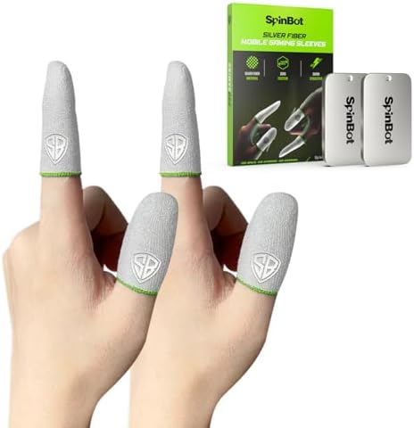 Silver Fiber Thumb & Finger Sleeve for Mobile Game (4 Pieces), Pubg,Cod,Freefire -with Metal Carry Box-Pack of 2 Pair by SpinBot