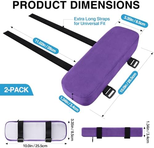 Smiry Memory Foam Office Chair Armrest Pads, Non-Slip Armrest Cushion | Ergonomic Arm Rest Pads with Adjustable Buckles and Straps, Elbow Relief for Desk, Gaming & Wheelchair, Purple, Set of 2 - Image 2