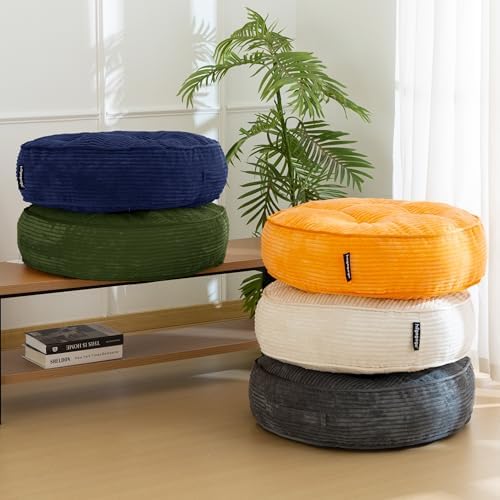 HIGOGOGO 6" Extra Thick Floor Pillow Cushion for Adults, Meditation Cushion Pillow, Large Round Floor Sitting, Tufted Corduroy Cover, for Tatami Living Room or Yoga, 22x22 Inch, 2Pack, Dark Grey - Image 6
