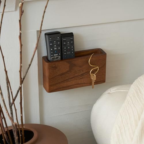 Wooden Remote Control Holder - Adhesive Wall Mount Caddy for 3-4 Remotes - Image 2