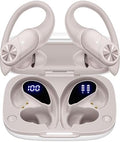 PocBuds Bluetooth Headphones Wireless Earbuds 80hrs Playtime Wireless Charging Case Digital Display Sport Ear Buds with Earhook Deep Bass IPX7 Waterproof Over-Ear Earphones for Phone Laptop Beige by PocBuds