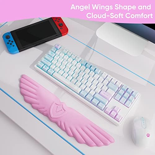 Sushret Angel Wing Cloud Keyboard Wrist Rest, Soft Leather Memory Foam Keyboard Wrist Support for Pain Relief, Ergonomic Anti-Slip Cute Computer Palm Rest for PC Gaming/Laptop/Hand Pad(1-Wing Pink) - Image 2