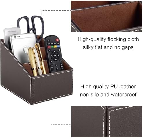 TV Remote Control Organizer/Caddy with 3 Compartments,PU Leather Remote Holder Bedside Table Top, Storage Box, Mobile Phone and Media Accessory Storage,Desk Organizers(brown) - Image 5