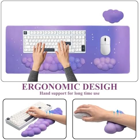 Gaming Desk Mat with Keyboard Wrist Rest Set, 4 in 1 Mouse Pad Set | Large Mouse Pad &Cloud Keyboard Wrist Rest& Mouse Wrist Rest&Coaster, Comfort and Support for Typing and Gaming - Image 2