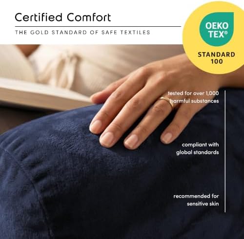 Nestl Reading Pillow for Bed, Back Pillow for Sitting Up in Bed, Navy Blue | 14” Backrest Pillow for Teens & Kids, Adjustable Support, Shredded Memory Foam Fill, OEKO-TEX, Use for Couch, Sofa, and Floor - Image 5