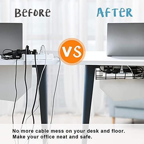 Under Desk Cable Management- 2 Pack Cord Organizer. Metal Wire Cable Management Tray for Office, Studio and Home. Super Sturdy Under Table Cable Management - Black Cable Organizer - Image 2