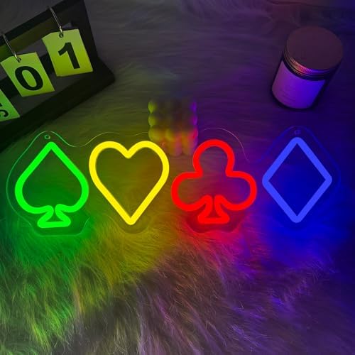 Playing Card Suits Neon Sign, Poker LED Neon Light for Wall Decor, Dimmable Poker Neon Sign for Game Room, Bar, Man Cave, Casino Party, Hotels, Great Gifts for Boys Men Shop Birthday - Image 2