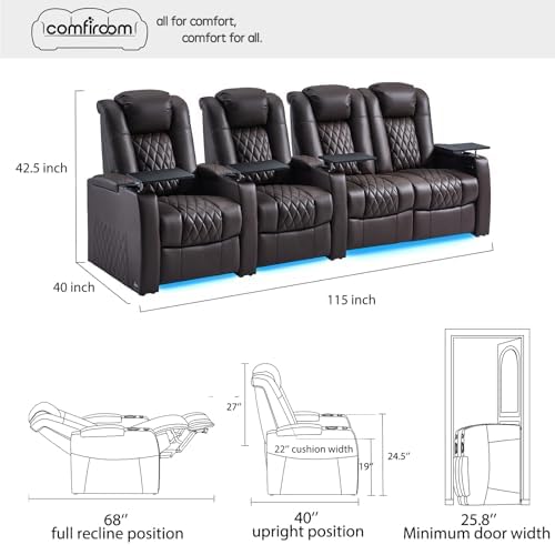 comfiroom Top-Grain Leather Home Theater Seating, Dual-Motor Power Recliner - Image 2