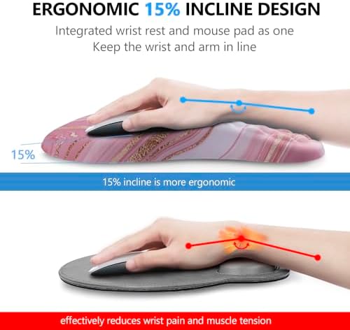 Mouse Pad Wrist Support, Laokiiy 2 in1 Keyboard Wrist Rest+ Ergonomic Mouse Pad, Non-Slip Wrist Rest for Computer Keyboard, Made Easy Typing & Relieve Wrist Pain(Rose Gold Pink Marble) - Image 2