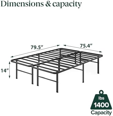 Zinus 14 Inch Rumi Metal Bed Frame, No Box Spring Needed, Black, King - Image 2