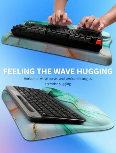 Ergonomic Wave Wrist Rest with Keyboard Stand, Cushioned Palm Rest, Comfortable Integrated Memory Foam for Natural Typing and Relieve Wrist Pain, Green Gold Marble - Image 4