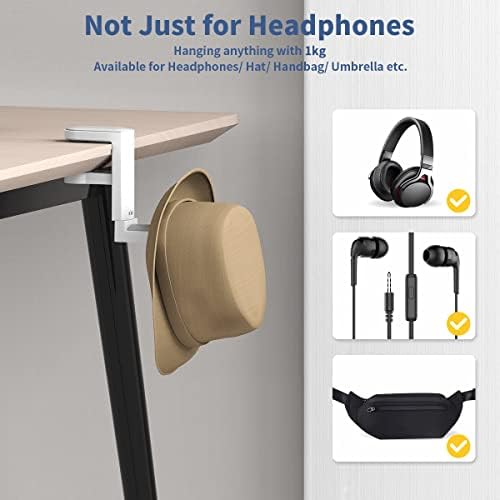 KIWIFOTOS Headphone Stand Holder Under Desk, PC Gaming Headset Hook Hanger Mount with 360 Adjustable Rotating Arm Clamp & Built in Cable Clip - White - Image 5
