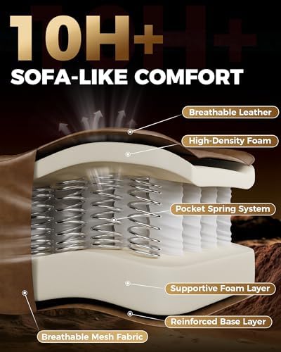 GTPLAYER Big and Tall Gaming Chair with Footrest, Ergonomic Office Desk Chair with 4.4in Thick Cushion and Wide Wingless Seat, Comfortable Leather Computer Chair, Predator Series, Rustic Brown - Image 5