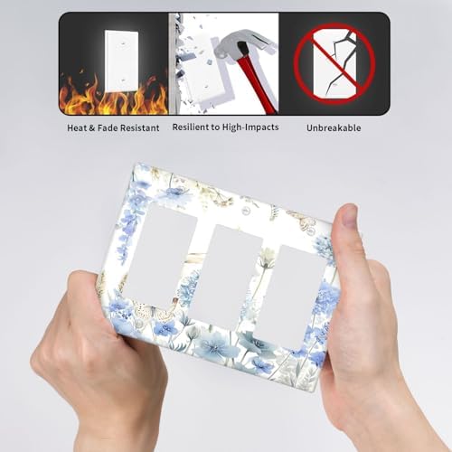 Decorative Outlet Covers Blue Floral Hydrangea Watercolor Wildflower 3 Gang Gfci Wall Plate Triple Rocker Light Switch Covers Electrical Receptacle Switchplate Plug Faceplate for Bedroom Decor - Image 6