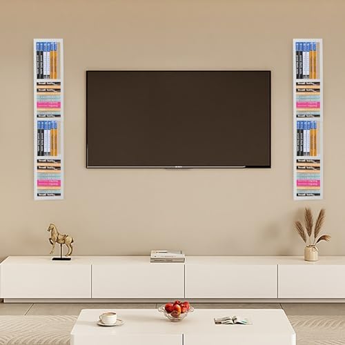 2 Pcs 34Inch CD DVD Storage Shelf Wall Mount Media Storage Rack,Video Game Organizer Shelf,White Floating Shelves for Home Bedroom Living Room Office - Image 2