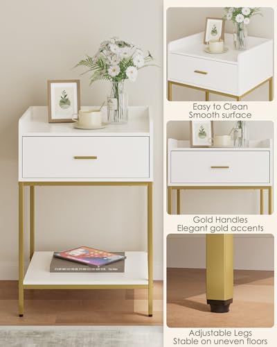 Masupu Nightstand, 3-Tier Modern Bedside Night Stand with Storage Drawer and Shelf, Large End Side Table for Bedroom, Living Room, White - Image 6