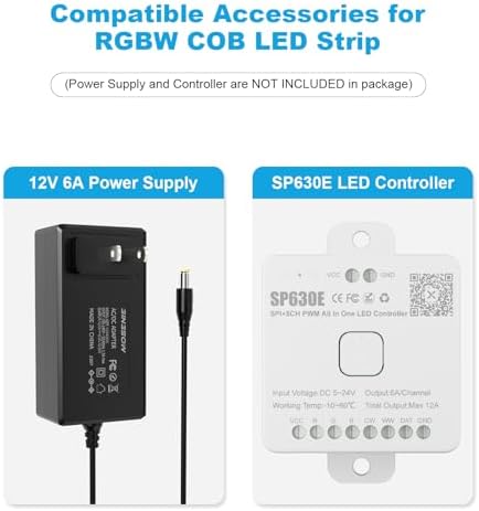 RGBW COB LED Strip Light 20ft RGB+2700K 12V Color Changing UL-Listed LED Light Strip Multicolored Flexible RGB Lights for Party Decoration Home DIY Lighting Projects(NO Adapter or Controller) - Image 7