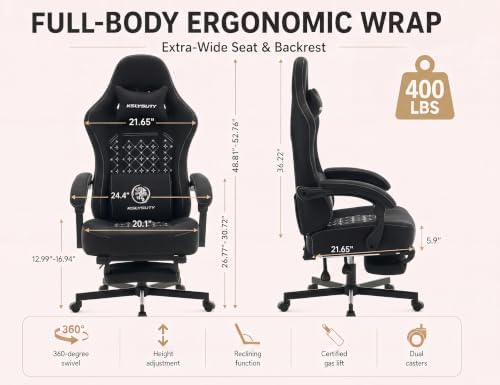 Office Desk Computer Gaming Chair for Adults, Ergonomic High Back Gamer Chair with Massage and Pocket Spring Cushion, Swivel Comfy Video Game Chairs with Footrest and Lumbar Support (Pro Black) - Image 2