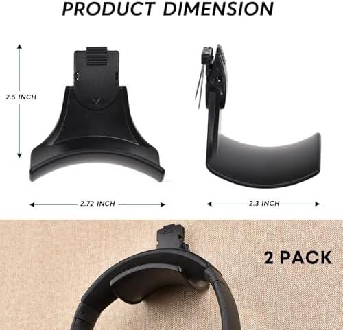 Fabric Wall Headphone Stand for Office, Cubicle Headphone Holder for Work Decor, Space-Saving Hanger Cubicle Accessories for Women Men Desk Organizer, Black (2 Pack) - Image 3
