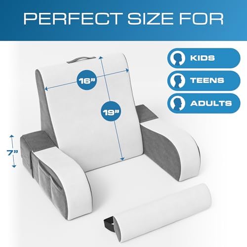 Kölbs Wedge Reading Cushion, Back Pillow for Bed Sitting Up, Cushion with Arms for TV Book Gaming Dorm Rooms, Backrest (Grey/White, Standard) - Image 6