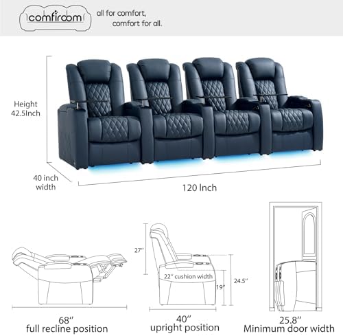 comfiroom Top-Grain Leather Home Theater Seating, Dual-Motor Power Recliner - Image 3