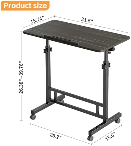 Furist Small Standing Desk Adjustable Height 32 Inch Mobile Sit Stand up Desk Portable Rolling with Wheels Standing for Walking pad Treadmill Black - Image 3
