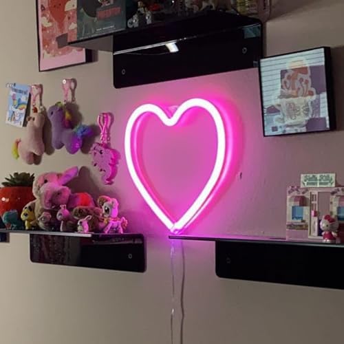 Pink Heart Neon Sign for Bedroom Decoration, Heart Led Light Sign 8.7×8.7 In Battery/USB Powered Romantic Love Hearts Neon Light for Wall Decor Art Kids Girl Room Wedding Party Valentine's Day Prsent - Image 3