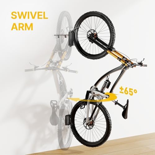 monTEK Swivel Bike Wall Mount with 2 Storage Hooks, Bike Hanger for Garage - Image 2