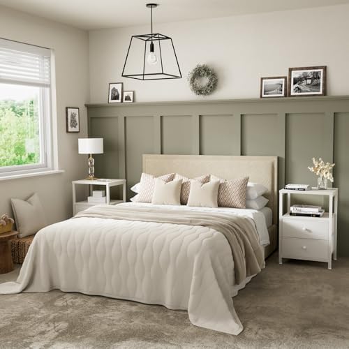 BOLUO White Nightstand with Charging Station, LED Night Stand with 2 Fabric Drawers, Bedside Table with USB Ports and Outlets, Nightstand for Bedroom Modern - Image 7