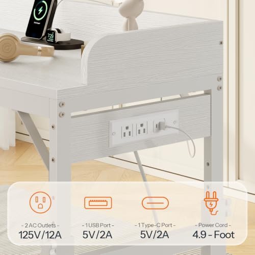 HOOBRO Overbed Table with Wheels, Rolling Table with Outlets & Light Strip for Queen Bed, Mobile Bed Desk & Drawer and Adjustable Height, Giant Computer Desk for Living Room, White WW180UDDN01 - Image 5