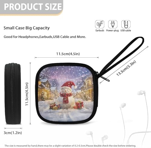 Christmas Snowman Earbud Case Earphone Carrying Case Cell Phone Accessories Storage Bag with Handle for Earphone,Flash Drive,Charging Cable, Key Wall Charger - Image 5