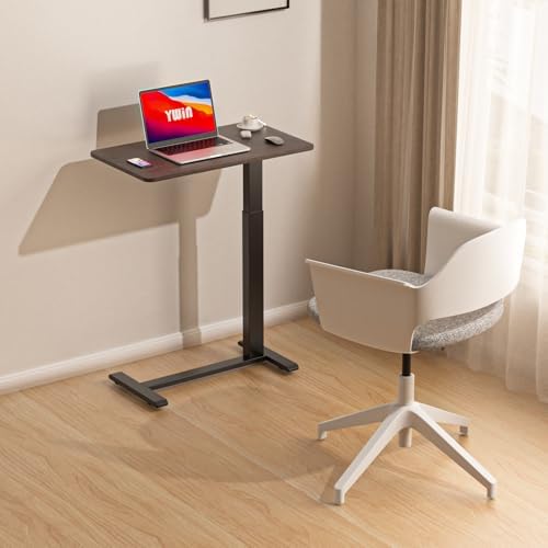 Ywin Hospital Bedside Table with Wheels, Pneumatic Lift, Black Walnut - Image 2
