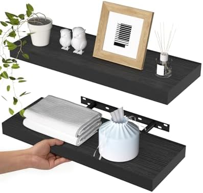 WALI Floating Shelves for Wall, 2 Tier Bathroom Storage Shelf Over Toilet, for Bedroom Bookshelf, Living Room Decor, Kitchen, Nursery, Laundry, Soundbar Floating Shelf Mount Under TV (CS102L), Black by WALI