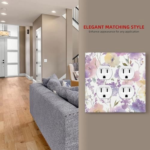 Decorative Switch Plate Covers Purple Floral Watercolor Wildflower 2-Gang Duplex Light Switch Covers Gfci Wall Plate Electrical Receptacle Switchplate Plug Faceplate for Bedroom Decor - Image 7